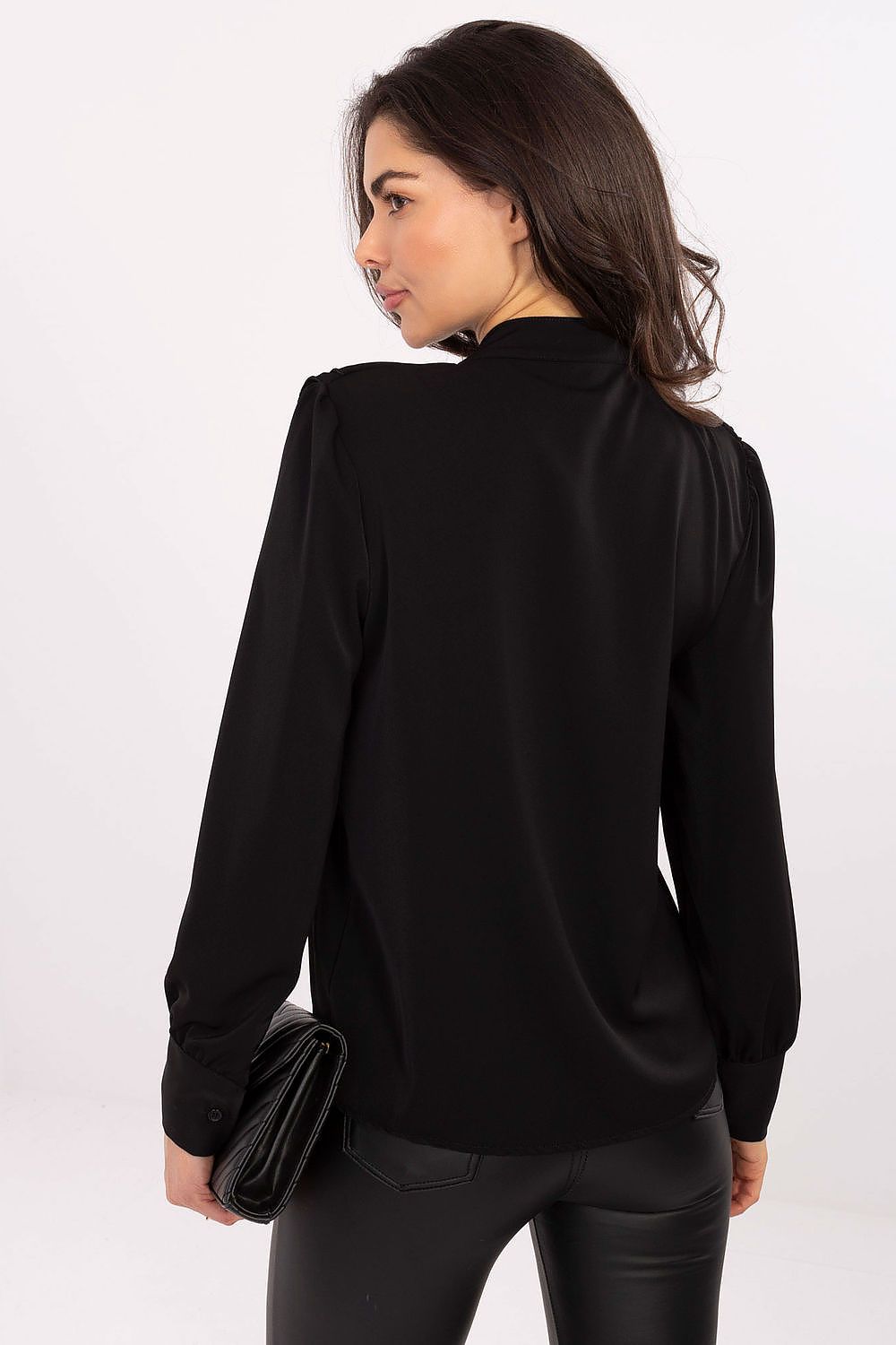 Chic long sleeve women's shirt by Rue Paris with subtle frill detailing, perfect for versatile styling in casual or formal settings.