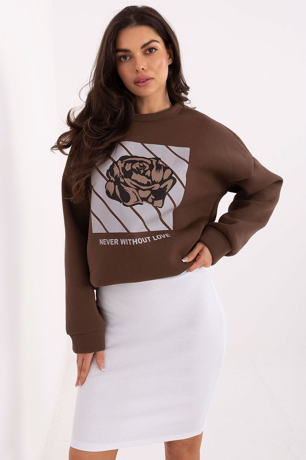 Elegant knee-length ribbed knit skirt by Rue Paris, featuring a comfortable soft cotton blend ideal for everyday wear.