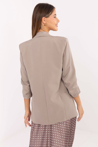 Full view of Rue Paris elegant women's blazer in EU S/M size, perfect for enhancing any outfit with its chic and comfortable design.