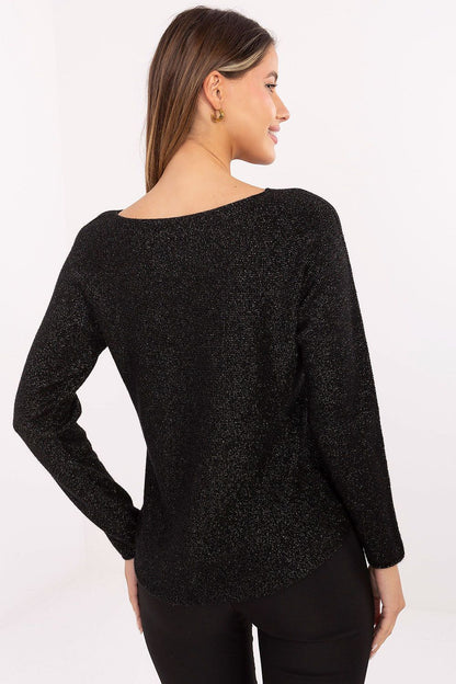 Stylish Women's Sequin Sweater by Rue Paris featuring a round neckline and long sleeves, ideal for both everyday and festive wear.