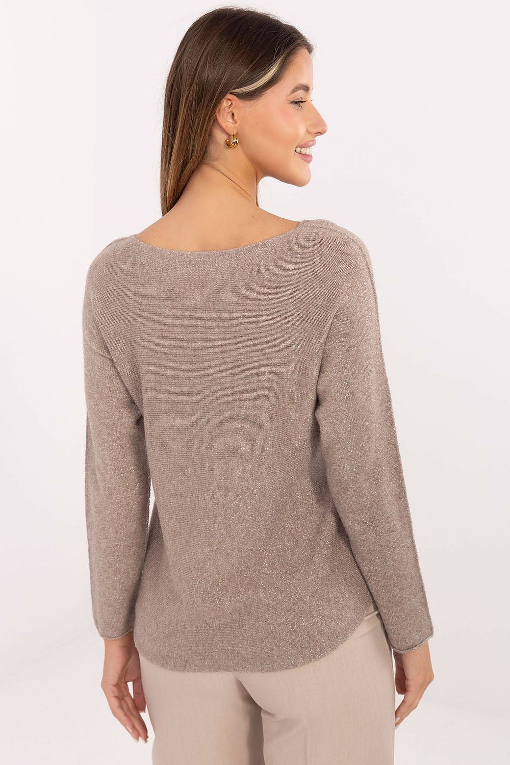 Elegant women's sequined jumper by Rue Paris featuring a soft viscose blend, round neck design, and long sleeves in EU sizes 0-2, perfect for stylish and festive occasions.