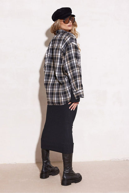 Close-up view of the Roco Fashion long sleeve shirt fabric, highlighting the premium quality blend of polyester and rayon, perfect for fashionable styling.