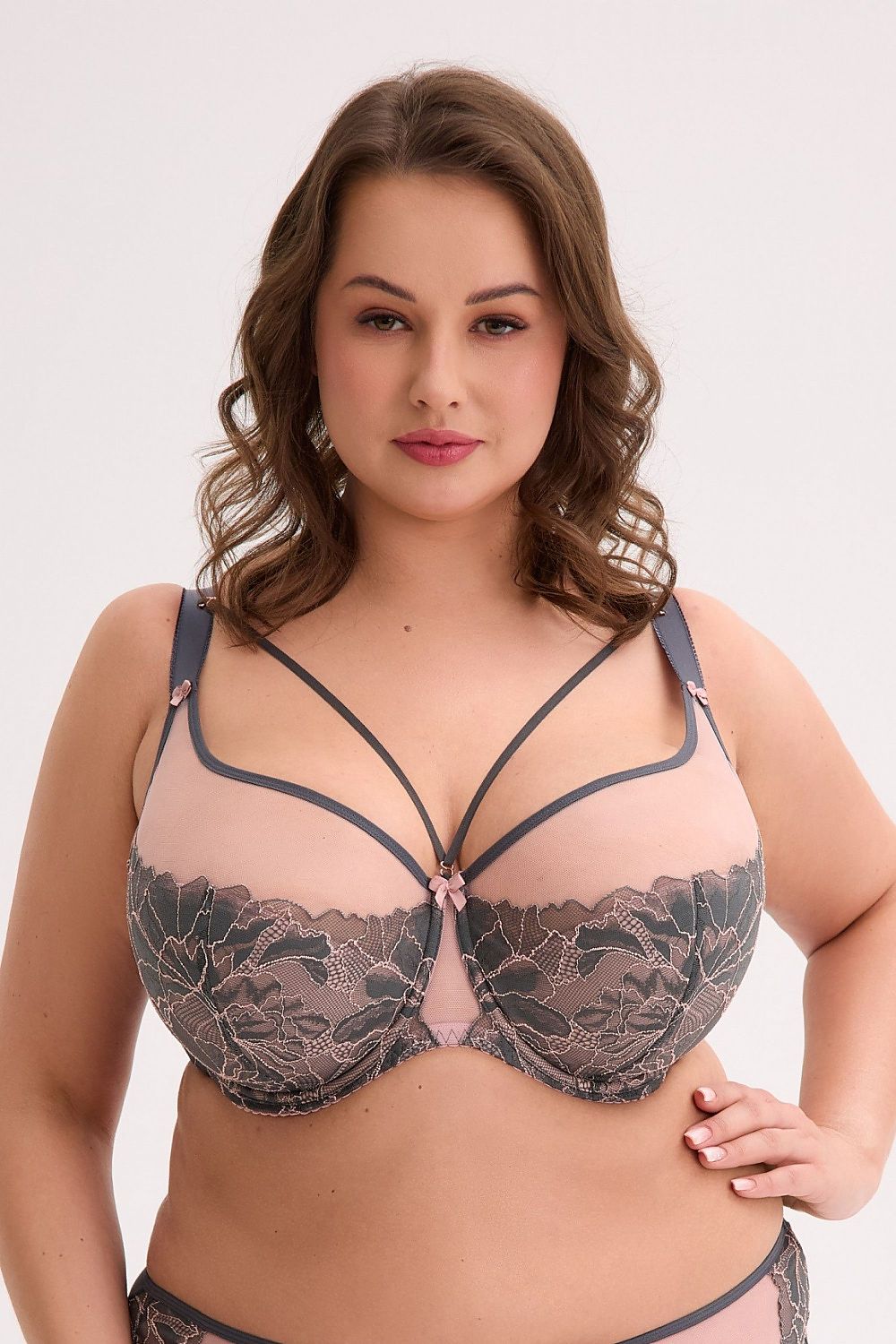 Elegant Semi-Soft Gaia Bra with Adjustable Choker in luxurious design, showcasing exquisite embroidery and mesh decorations. Available in sizes EU 75-105 | US 34-48.