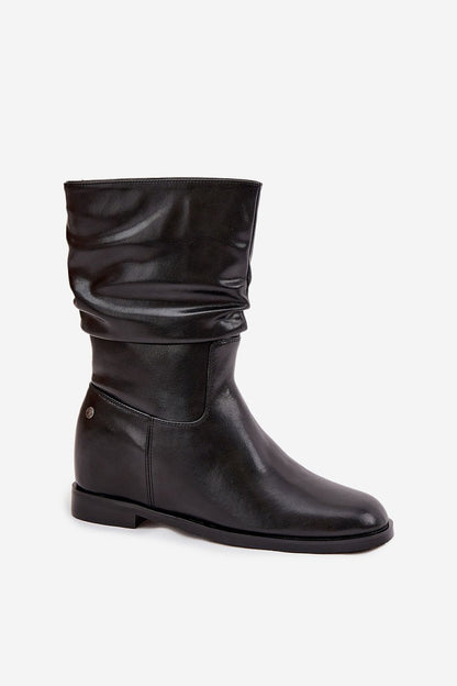 Luxury Women's Maciejka Leather Boots with Warm Lining from Step in Style, featuring a flat heel, elegant design and gathered upper, perfect for cold weather fashion.