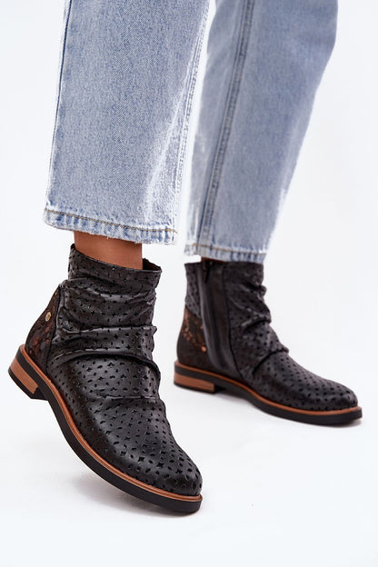Stylish Maciejka Women's Natural Leather Ankle Boots featuring a unique openwork design and a comfortable low heel, perfect for elegant everyday wear.