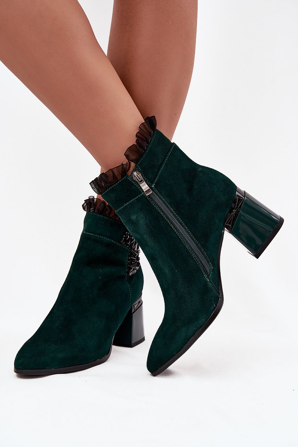 Elegant women's suede ankle boots with zipper and insulation by Step in Style, featuring a 12cm shaft and 7cm heel, perfect for autumn and winter.