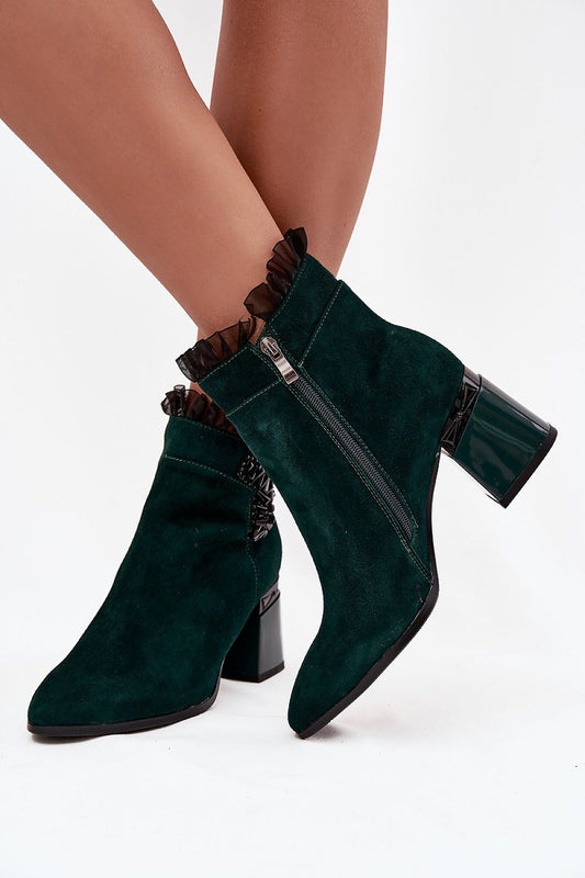 Elegant women's suede ankle boots with zipper from Step in Style, featuring a warm insulated design and slender column heel, perfect for autumn and winter fashion.