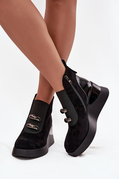 Comfortable and chic women's eco suede boots with a 7 cm wedge heel, designed by Step in style, ideal for both casual and elegant outfits.