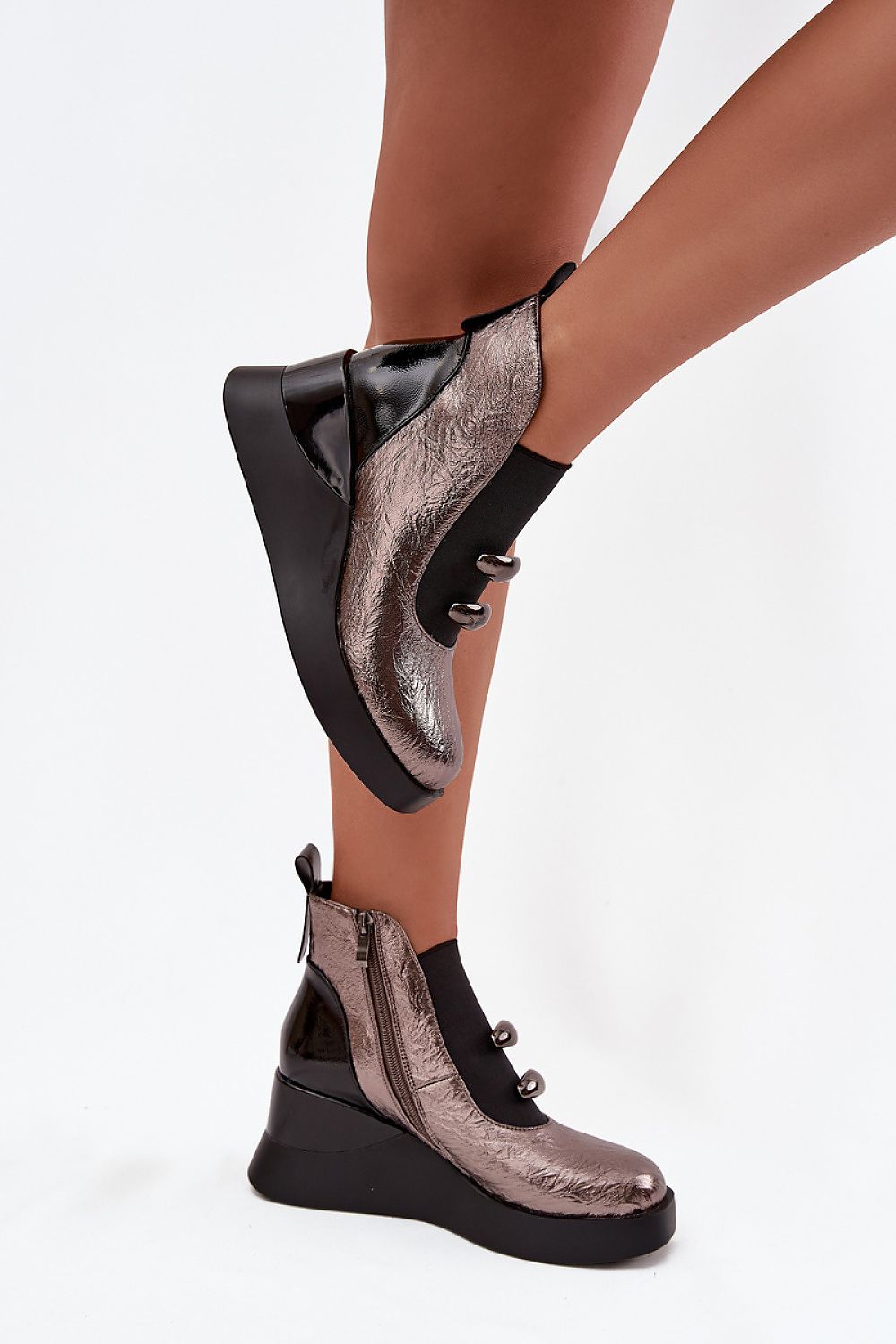 Back view of luxury women's eco suede buskin boots with side zipper by Step in Style, exemplifying feminine style and comfortable wear.