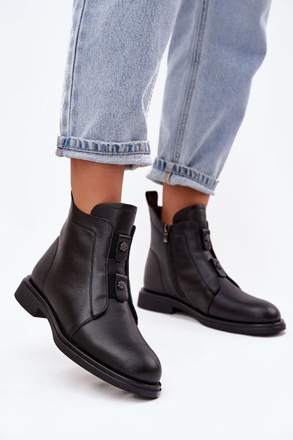 Elegant women's ankle boots crafted from natural leather by Step in Style, featuring a zipper fastening and a comfortable flat heel, available in EU sizes 36-41.