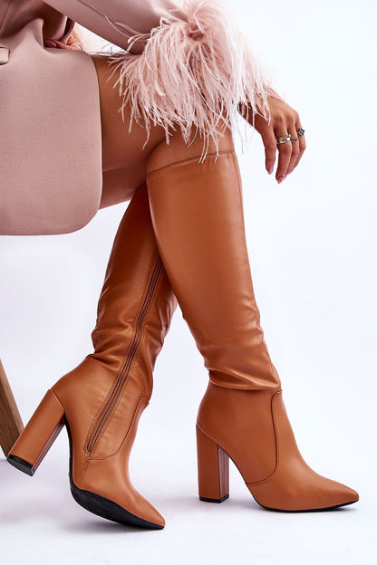 Luxury eco leather high-heeled boots with a sleek silhouette by Step in style, featuring a refined pointed toe and a 10.5 cm column heel, perfect for an elegant look.
