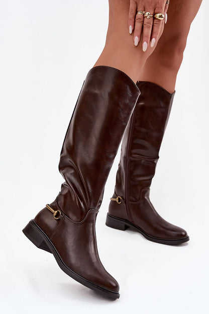 Fashion-forward women's thigh-high eco leather boots from Step in Style, showcasing a practical zipper closure and timeless design suitable for autumn-winter outfits.