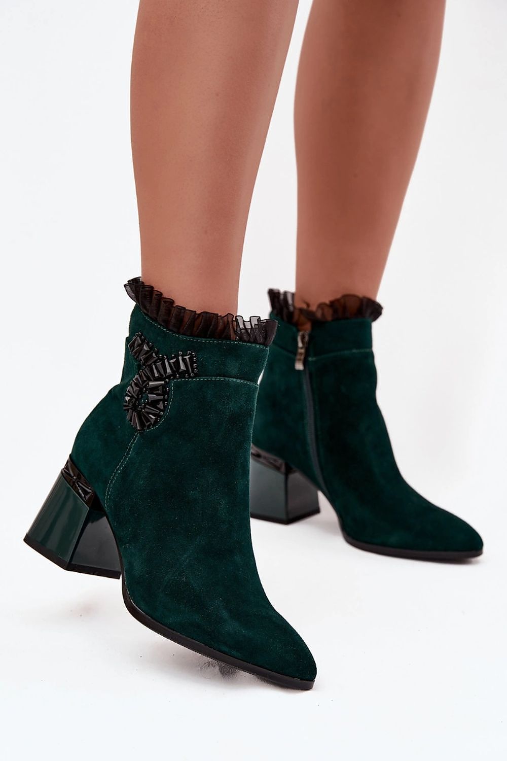 Elegant women's suede ankle boots with zipper by Step in Style, insulated for warmth, featuring a stable column heel, available in sizes EU 36-40, perfect for autumn and winter fashion.