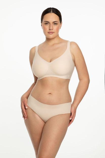 Julimex Soft Comfort Bra featuring elegant minimalism with wireless padded cups, adjustable straps, and luxurious high-quality fabric in a sophisticated design.