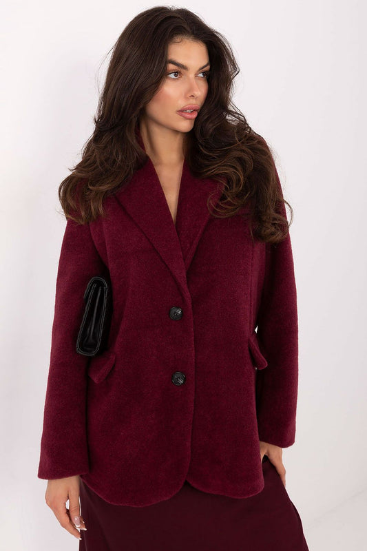 Elegant women's boucle blazer coat by Rue Paris, showcasing a chic transitional design perfect for autumn and winter.