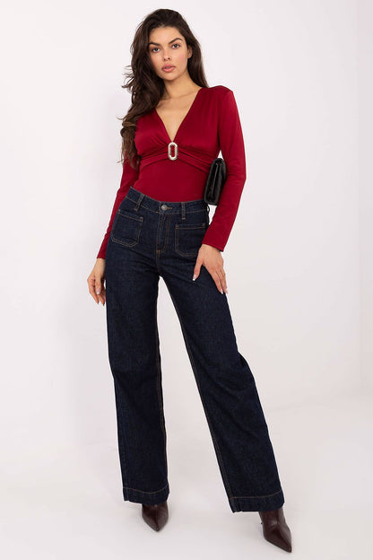 Sophisticated Rue Paris bodysuit showcasing metal decoration and long sleeves, perfect for formal occasions and evening outings.