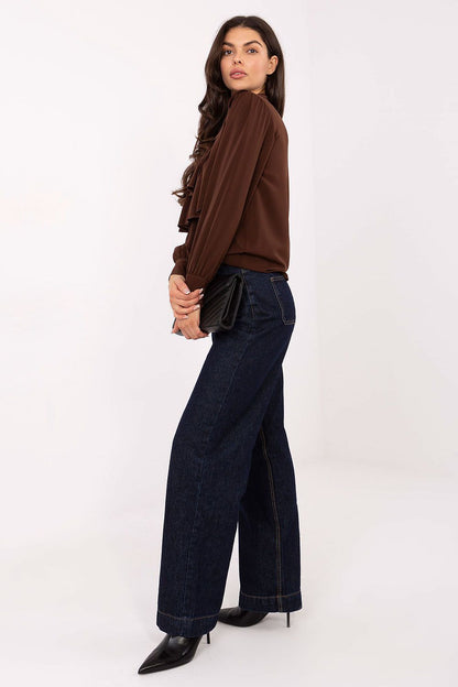 Fashion-forward Rue Paris Women's Collarless Shirt, designed in a timeless style suitable for versatile outfit pairings.