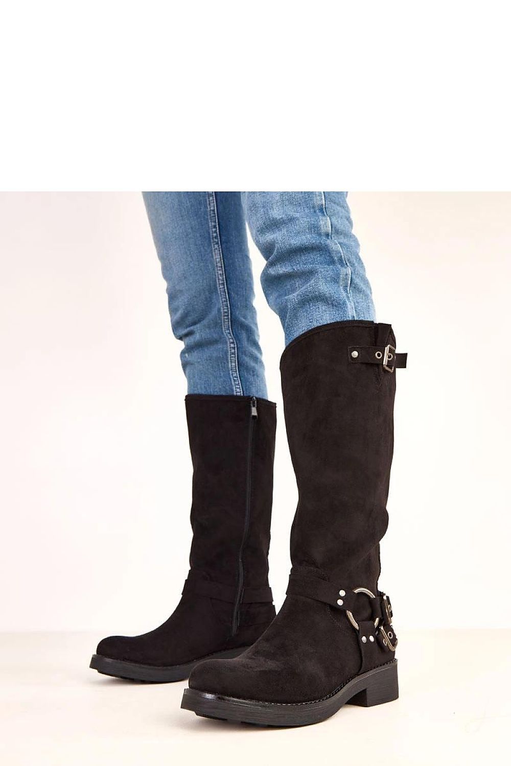 Elegant 36Cm knee-high eco-suede boots by Solea, showcasing trendy buckles and a refined design, perfect for stylish women.