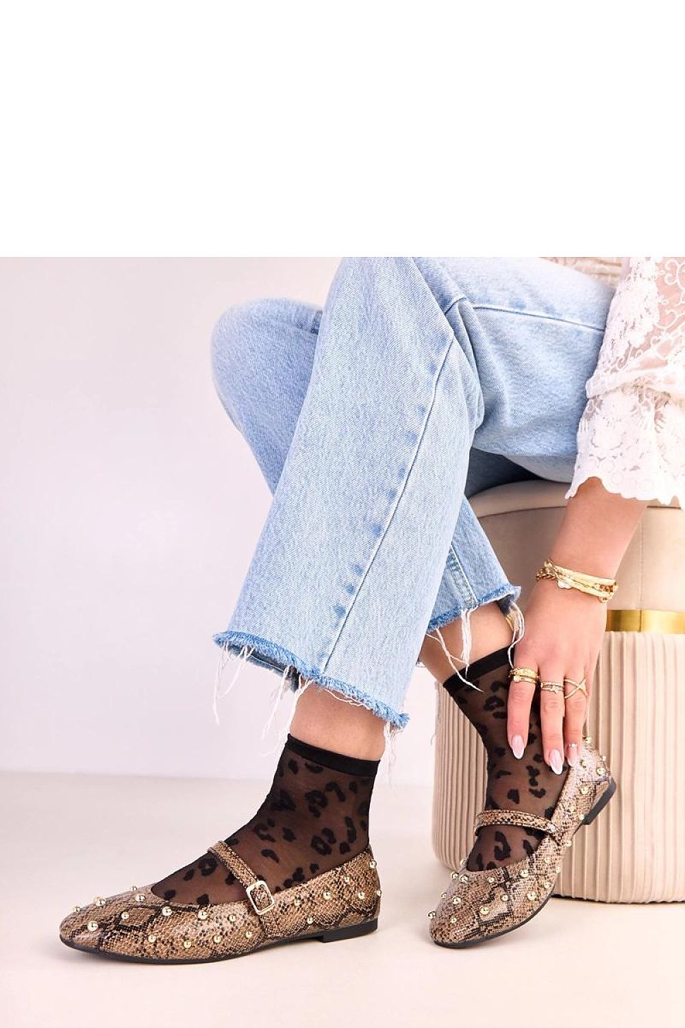 Elegant Solea Luxury Ballerina Flats in eco-leather, featuring exquisite snake print and delicate pearls, perfect for stylish everyday wear.