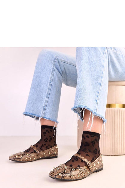 Elegant Solea ballerina flats in eco-leather with a stylish snake pattern and decorative pearls, showcasing a luxurious square toe and flat heel design.