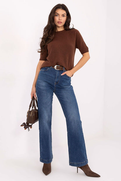 Elegant high-waisted women's straight leg jeans in a modern cut, showcasing timeless style and comfort available from Factory Price.