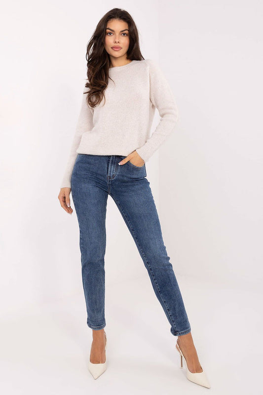 Luxury women's skinny fit jeans in a breathable cotton blend, showcased by Factory Price, featuring a medium waist design and trendy tapered legs.
