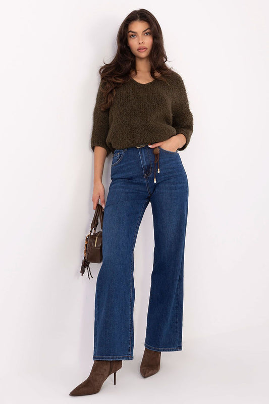 High-Waisted Women's Straight Leg Jeans by Factory Price, showcasing a comfort fit and unique charm detail.