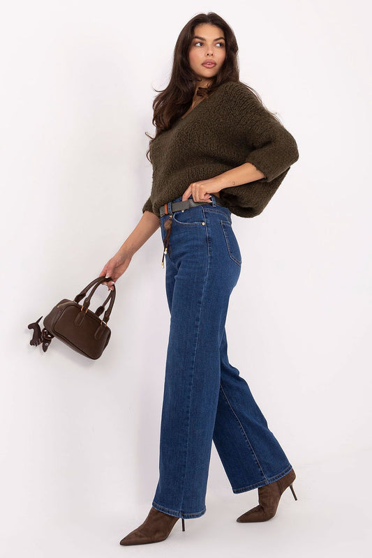 Close-up view of Factory Price elegant women's high-waisted straight leg jeans, highlighting the exquisite details and quality craftsmanship for enduring fashion.