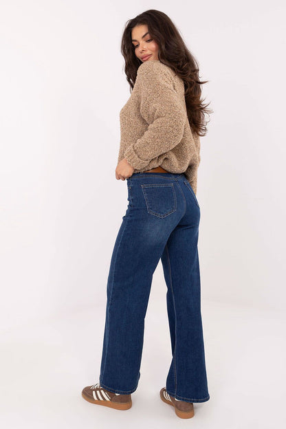 Close-up of the luxurious fabric texture of women's straight leg jeans by Factory Price, highlighting the high-quality cotton and elastane blend.