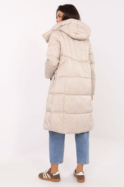 Elegant Women's Down Jacket by MBM featuring a stylish hood and fashionable quilted design, perfect for cold weather.