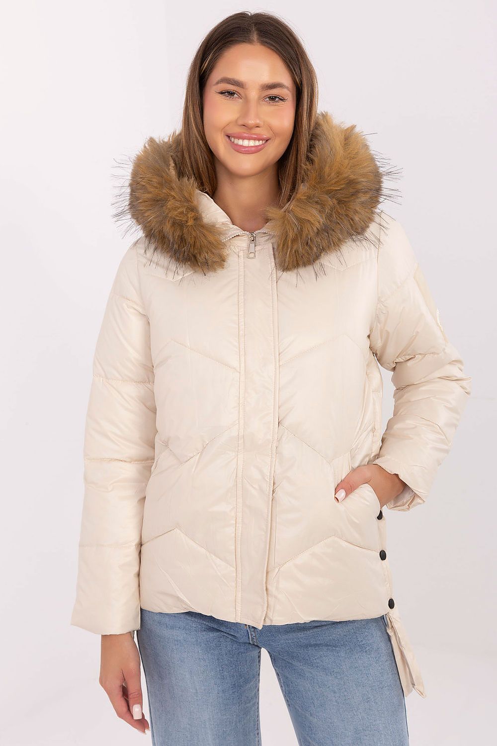 Elegant MBM women's down jacket showcasing quilted finish and stylish design, ideal for cold weather outings.
