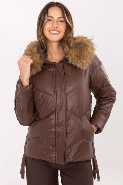 Stylish women's down jacket with detachable fur hood from MBM, perfect for autumn and winter seasons, showcasing warmth and elegance.