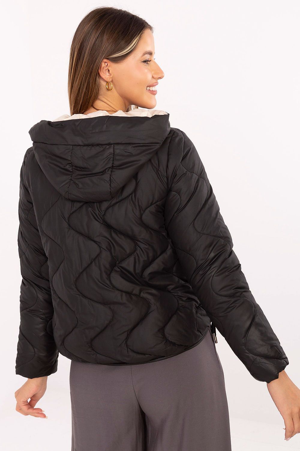 Stylish Women's Quilted Transitional Jacket with Hood by MBM, crafted from 100% polyester, ideal for autumn and winter wear, featuring a modern shorter cut, practical slip pockets, and elegant quilted design for a sophisticated look.