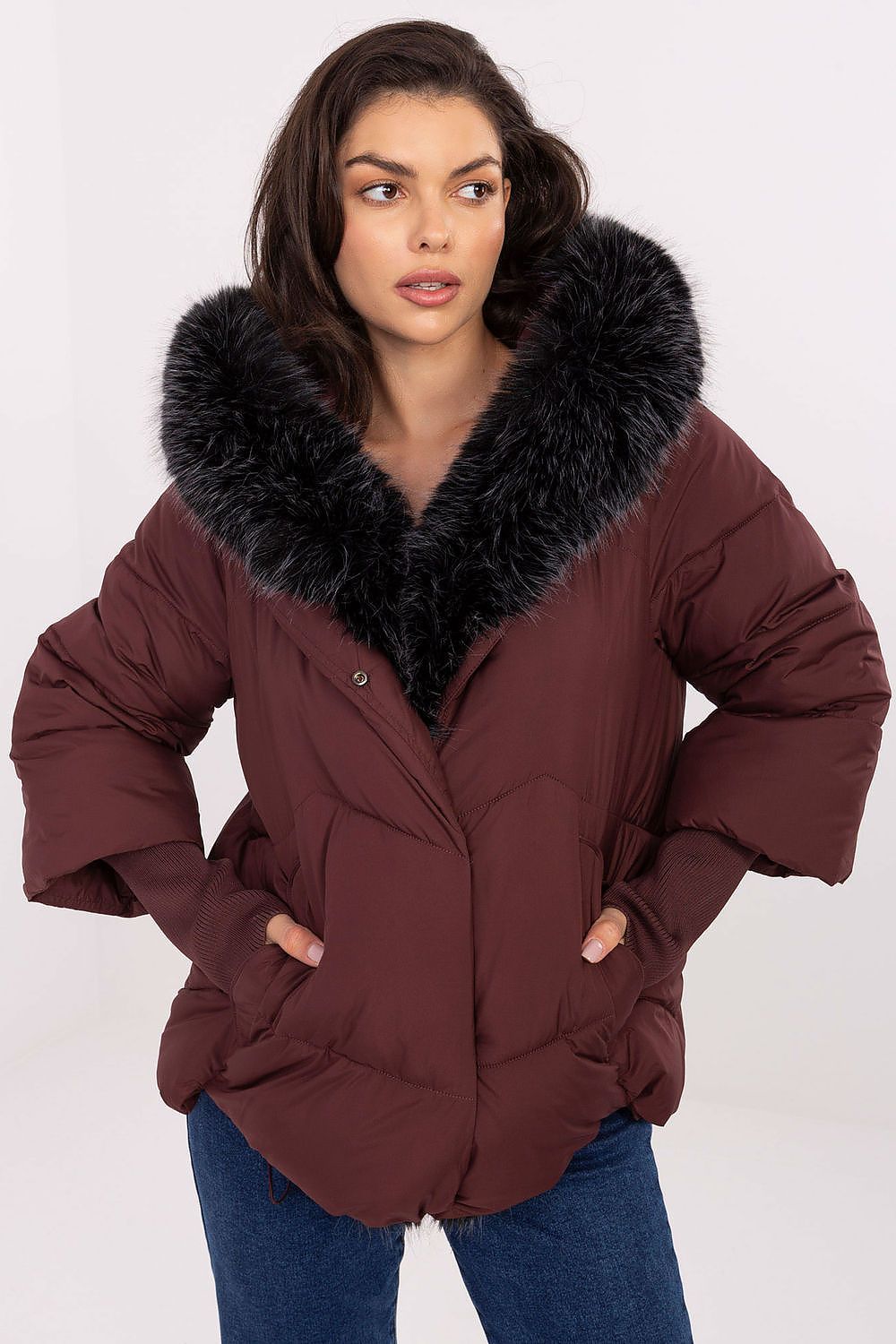 Luxury women's quilted down jacket by MBM with detachable hood and cuffs, perfect for autumn and winter fashion, designed for warmth and style.