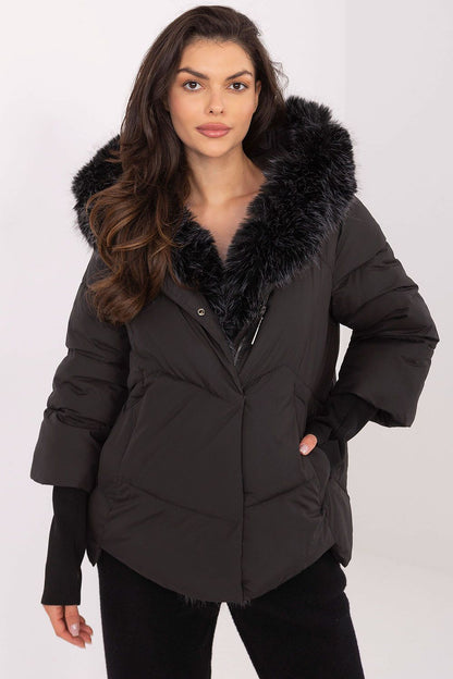 Elegant MBM Women's Quilted Down Jacket featuring a detachable hood in a stylish autumn attire.