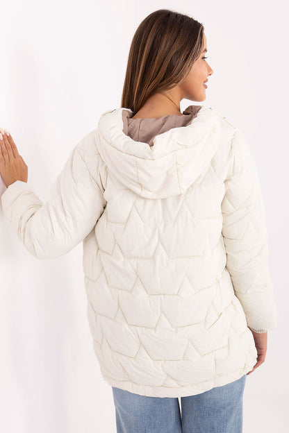 Luxury women's down jacket with detachable hood from MBM, designed for all seasons with a versatile and stylish quilted look.