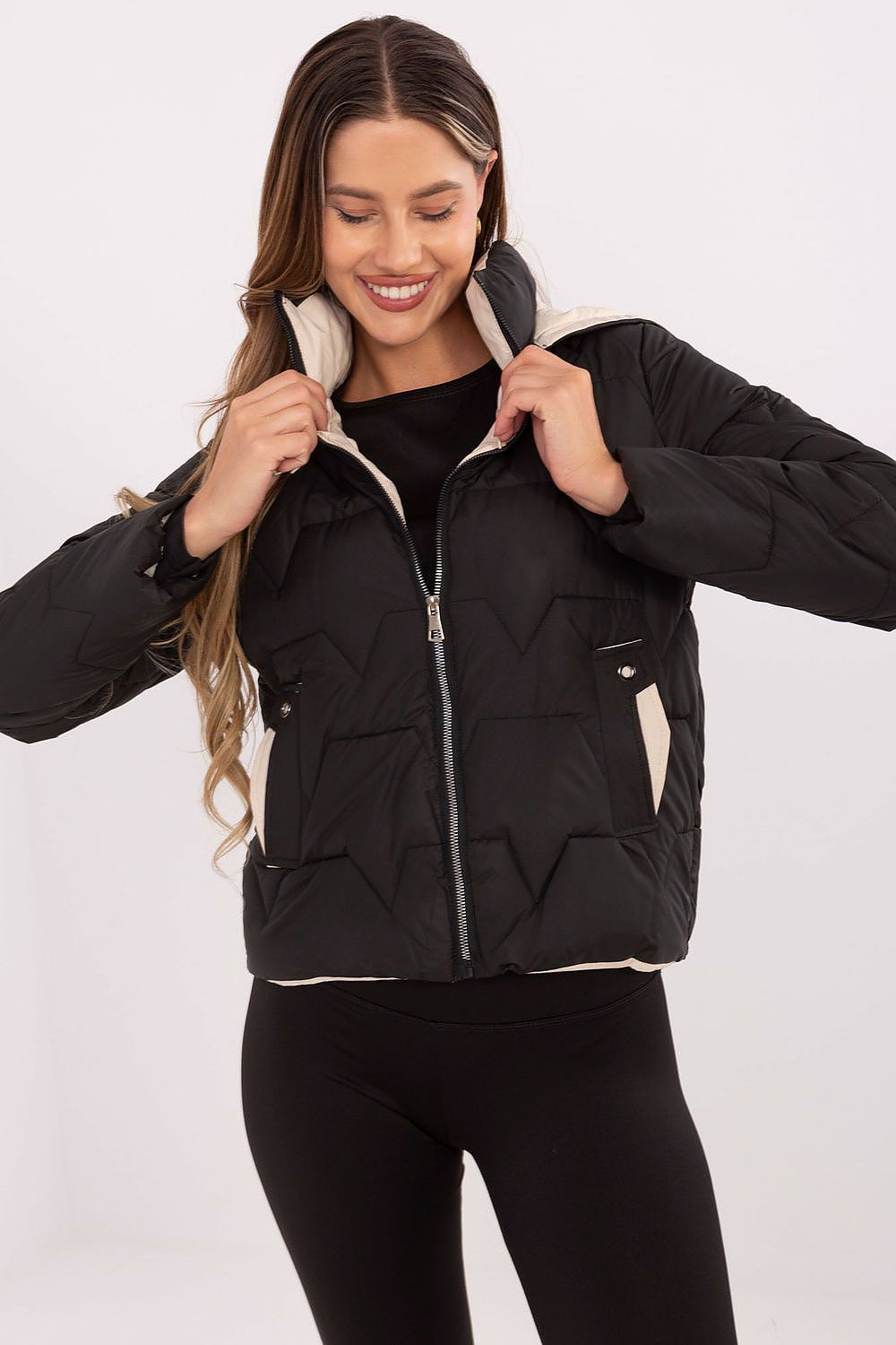 Luxury women's down jacket by MBM, featuring a detachable hood, ideal for autumn and spring seasons.