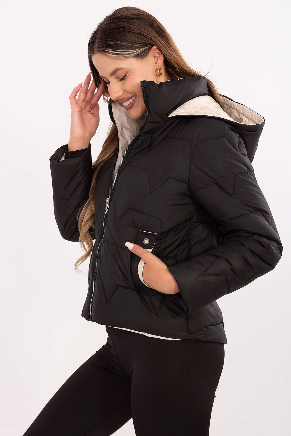 Stylish MBM women's down jacket in premium polyester, showcasing the quilted design for optimal warmth and comfort.