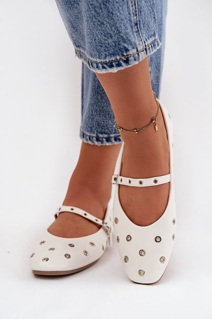 Elegant eco-leather women's ballet flats by Step in Style, featuring adjustable strap and decorative circles, perfect for versatile everyday outfits.