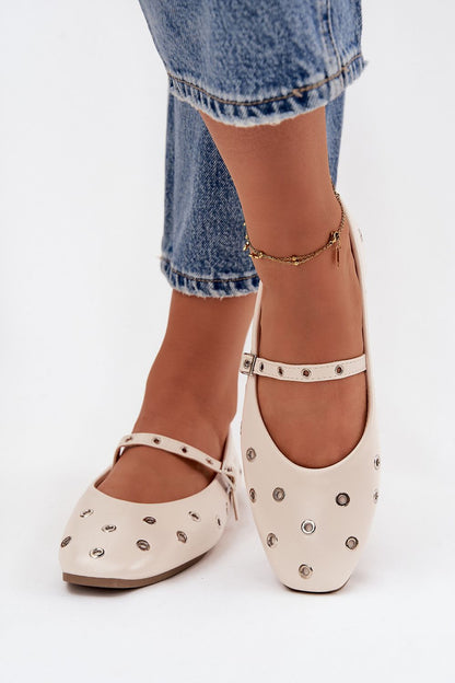 Luxury eco-leather women's ballet flats from Step in Style, highlighted by an adjustable strap and fashionable decorative elements, perfect for versatile styling.