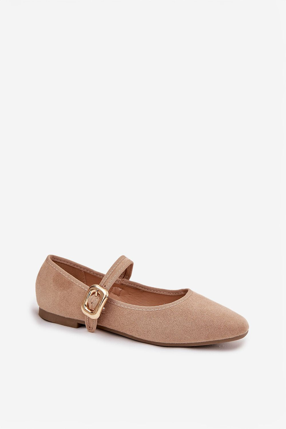 Elegant women's ballet flats by Step in Style in soft eco suede featuring a luxurious gold buckle, perfect for all-day comfort.