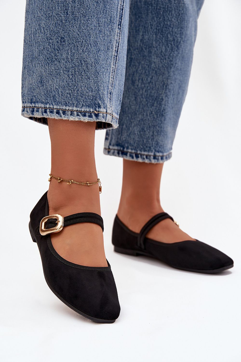 Elegant women's ballet flats by Step in Style featuring a luxurious gold buckle and made from soft eco suede, designed for all-day comfort.