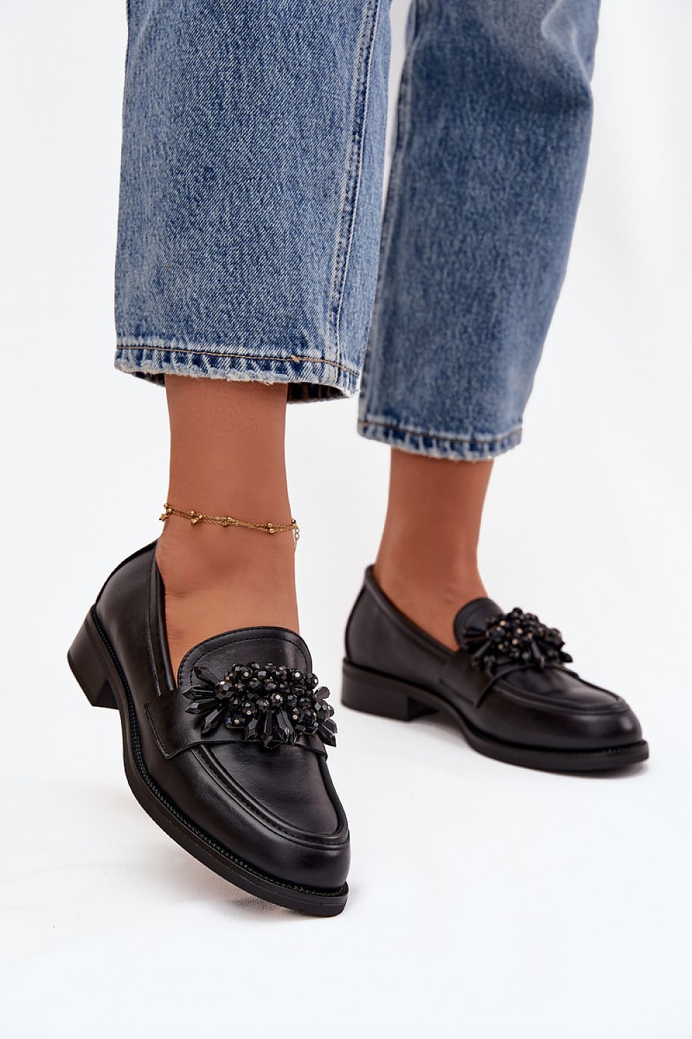Elegant women's eco-leather moccasins from Step in Style featuring a stylish front decoration, designed for comfort and versatility, perfect for both casual and work wear.