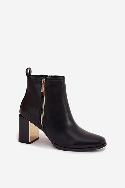 Chic women's eco-friendly leather ankle boots featuring a stable column heel and stylish decorative zipper details, crafted by Step in style for comfortable elegance.