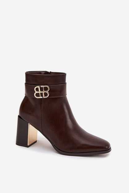 Stylish Eco Leather Ankle Boots with 7.5cm heel and gold mirrored detail, designed by Step in Style for women's contemporary fashion.