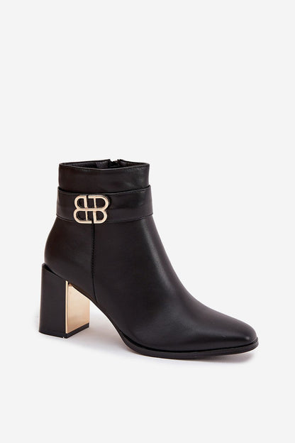 Fashionable Women's eco leather ankle boots with a decorative strap and gold mirrored element, made by Step in Style for a unique look.