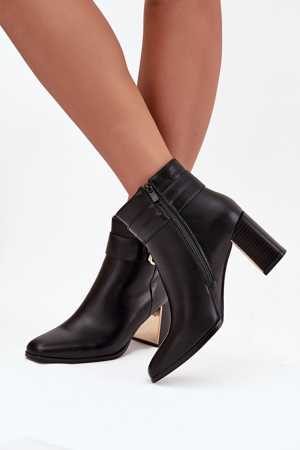 Stylish Women's ankle boots made of eco leather with zipper closure and golden accents by Step in Style, ideal for both casual and formal wear.