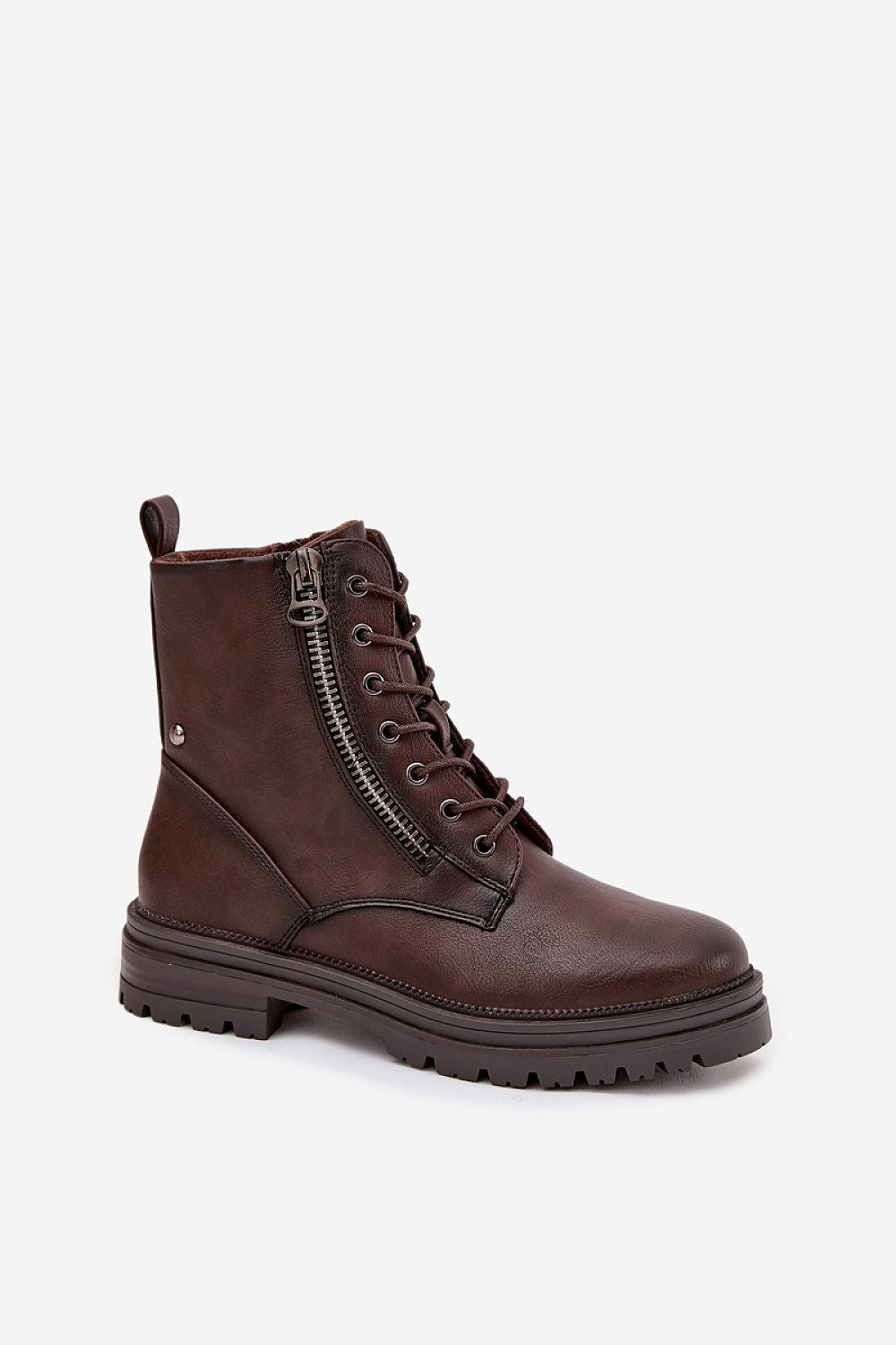 Luxury Jezzi Women's Worker Boots made of high-quality eco leather, elegantly designed with a zipper for ease of use, available from Step in Style.