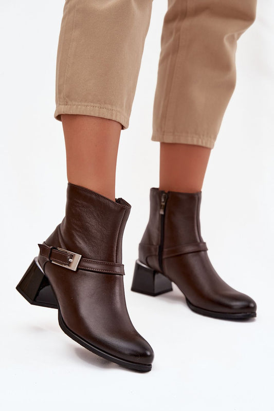 Elegant women's natural leather ankle boots with block heels and zipper by Step in Style, perfect for colder days.