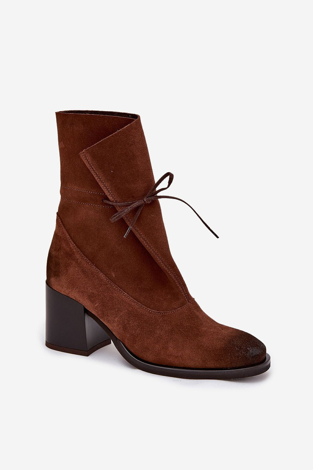Elegant women's natural suede ankle boots by Step in Style featuring adjustable lace and a 7.5 cm heel.
